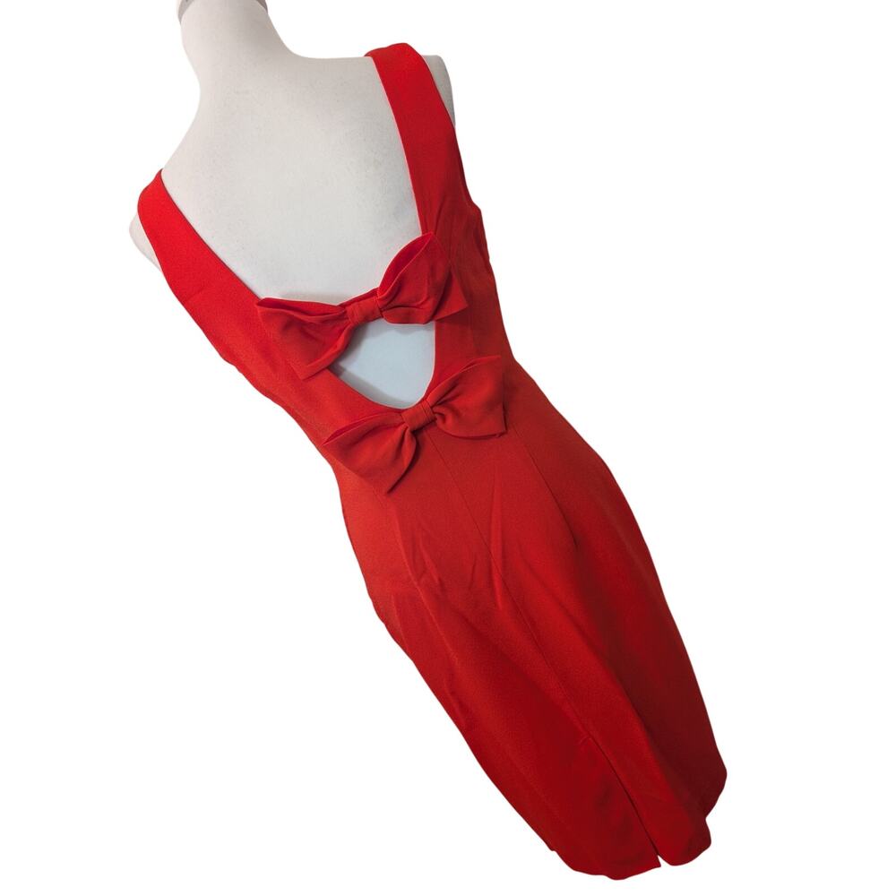 NIGHT WAY! RICH FLAME RED DOUBLE BOW BACK SHIFT STYLE SLEEVELESS DRESS! SZ 12